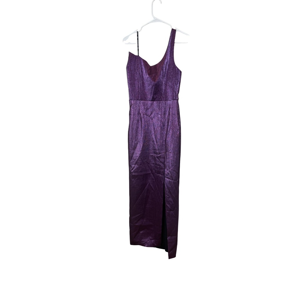 Black Halo Eve Dress Womens 6 Purple Metallic One Shoulder Maxi Gown Slit Formal